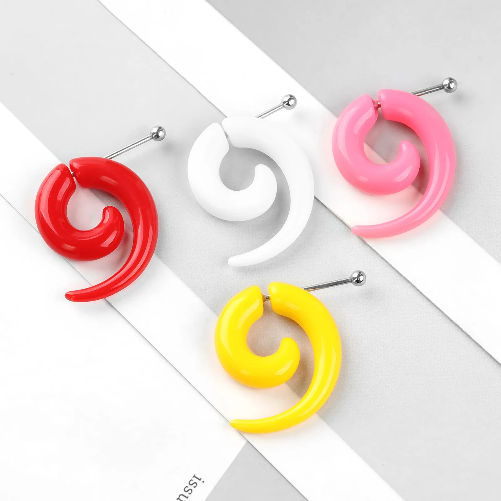 NUORO Colorful Acrylic False Spiral Ear Stretcher Gothic Punk Non Piercing Ear Gauges Expander Steel Screw Tunnel Plugs