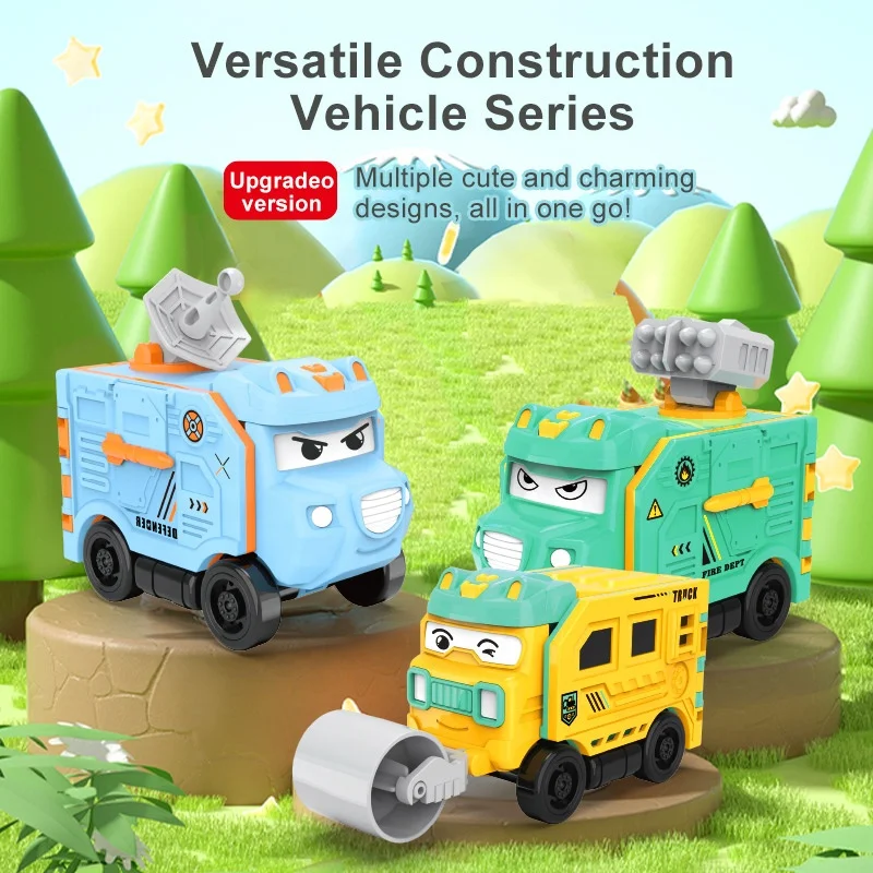 Cartoon Children Toy Car Deformation Reversing Inertia Pull-back Car Double Flip Engineering Model Car Toy For Boys
