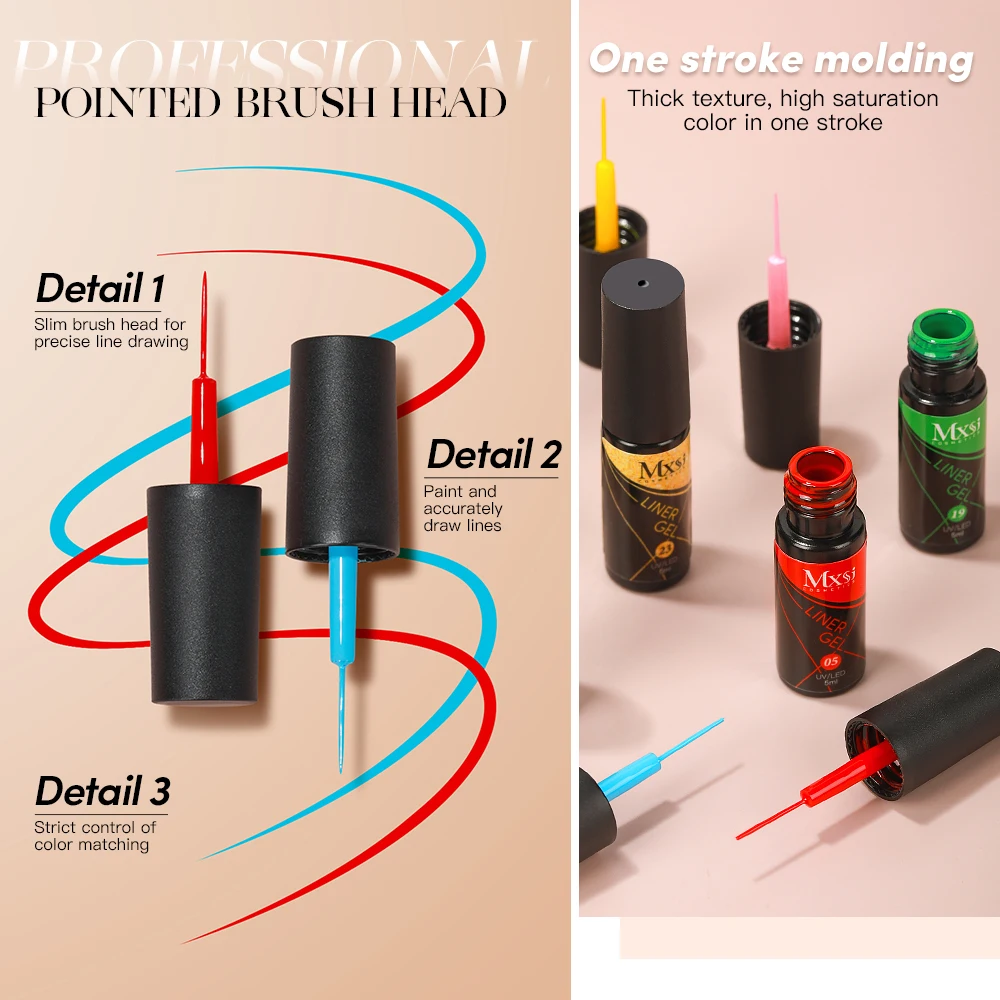 MXSI Private Label 5ml Liner Nail Gel Polish 24 Colors Black White French Pull Line Painting Gel For UV Nails Supplies Salon