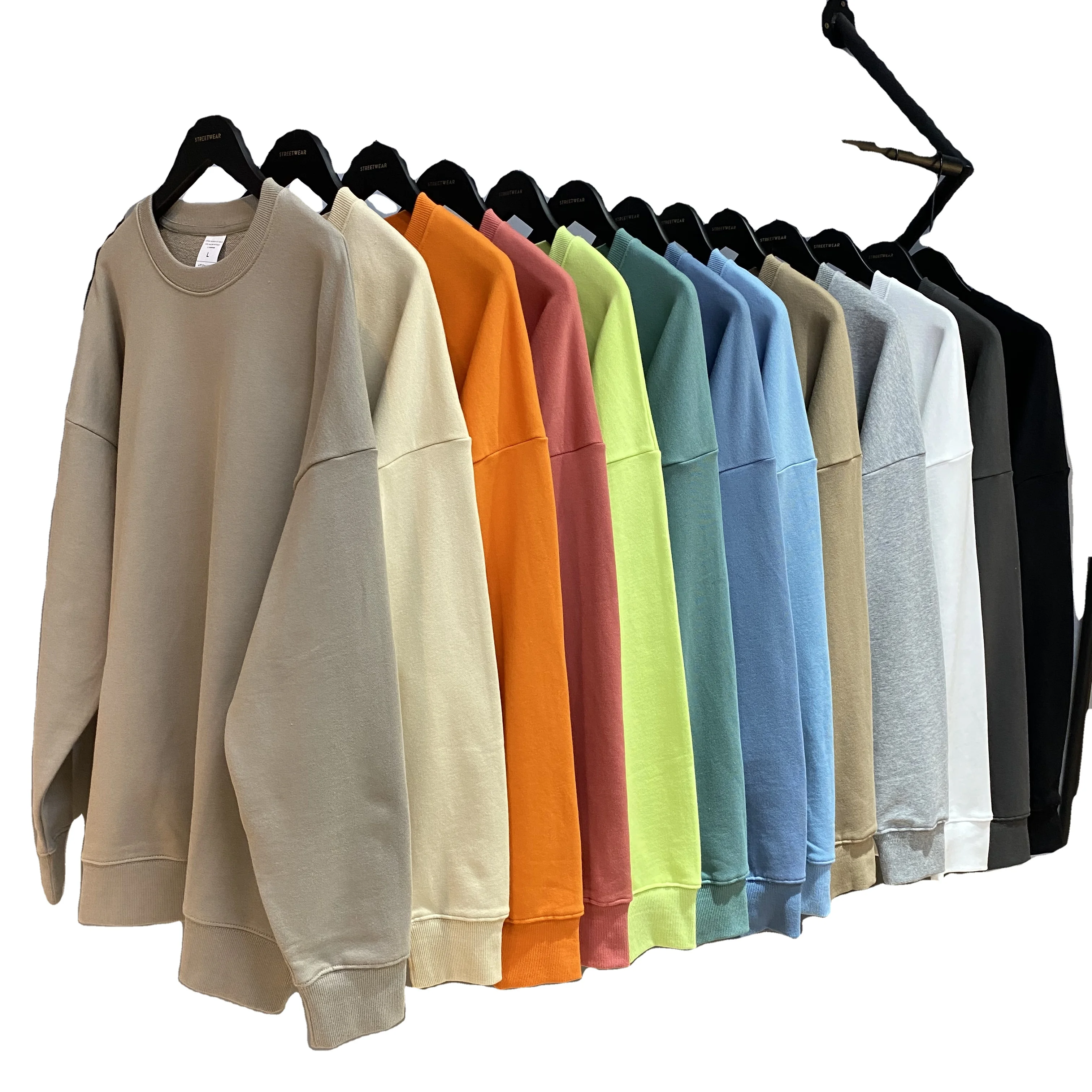 2021 Fall 100% cotton french terry oversized couple crewneck sweatshirt unisex set plain sweater pullover top