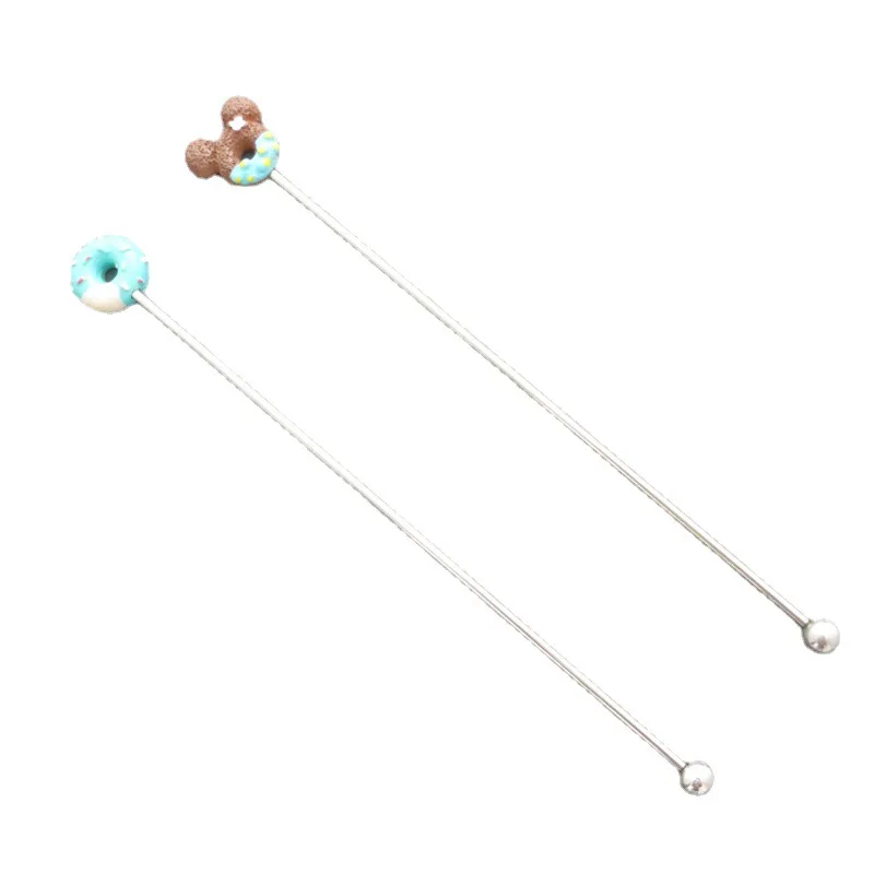 Donut Cocktail Stirrers Reusable Stainless Steel Metal Mixing Stick  tea coffee wine milk Cartoon Long Handle Stick