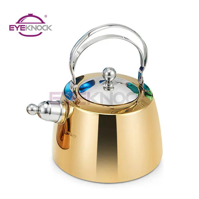 Hot sale 3 Litre stovetop Induction 304 Stainless Steel Water Kettle with Gold PVD coating Whistling Kettle