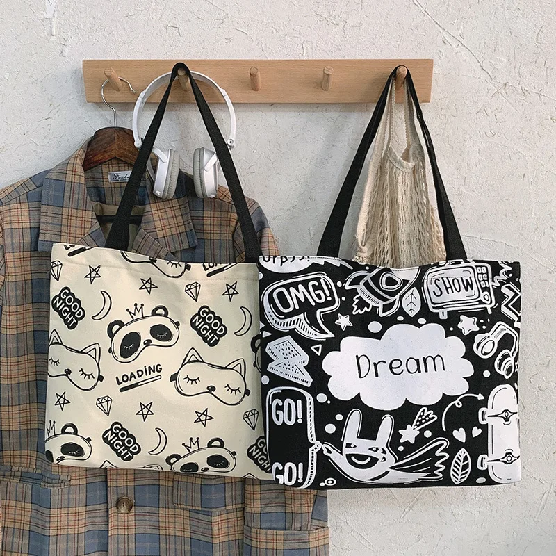 Women One Shoulder Large Capacity Japanese College Student Schoolbag Yoga Travel Canvas Shopping Tote Bag With Multiple Pockets