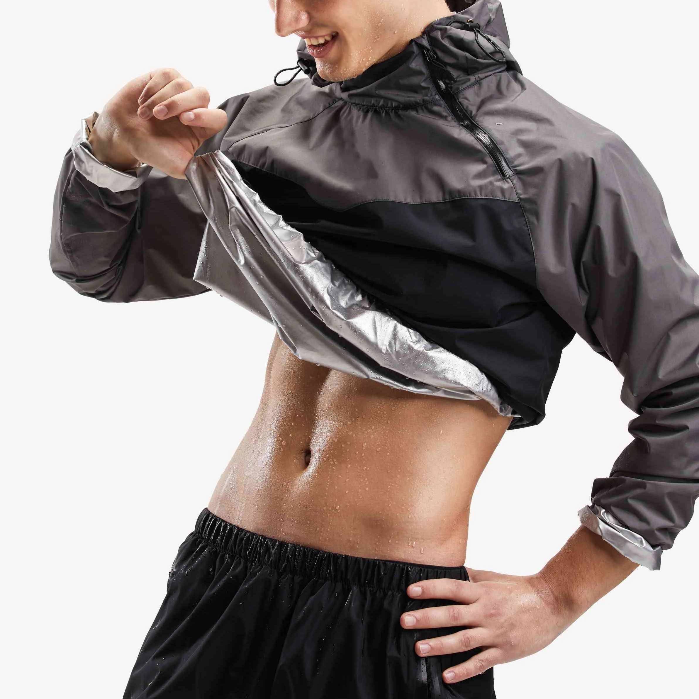 Custom Mens Sports Outdoor Waterproof Jacket Sweat Fabric Inside Long Sleeves Zip Up Vintage Track Jackets Sauna Suit For Men