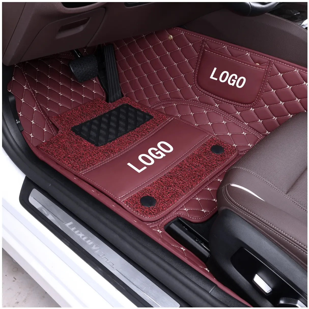 Custom Luxury PVC Car Mats Trunk Position Floor Mats for Toyota Honda Hyundai BMW Audi; Leather and Carpet Design