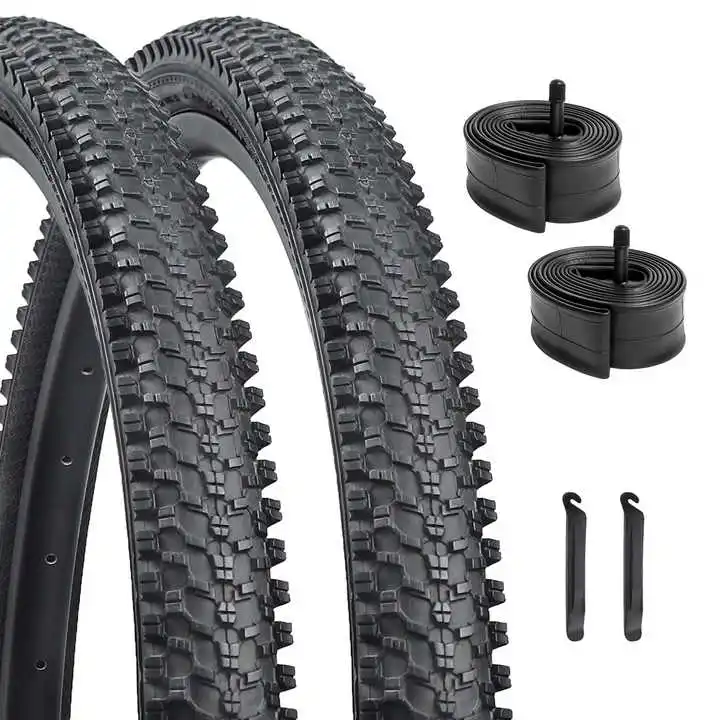 24x1.95/26x1.95 Inch Comfortable Bike Tire Cushioned MTB Folding Replacement Bicycle Inner Tubes Levers 1 2 Pack Mountain Bikes