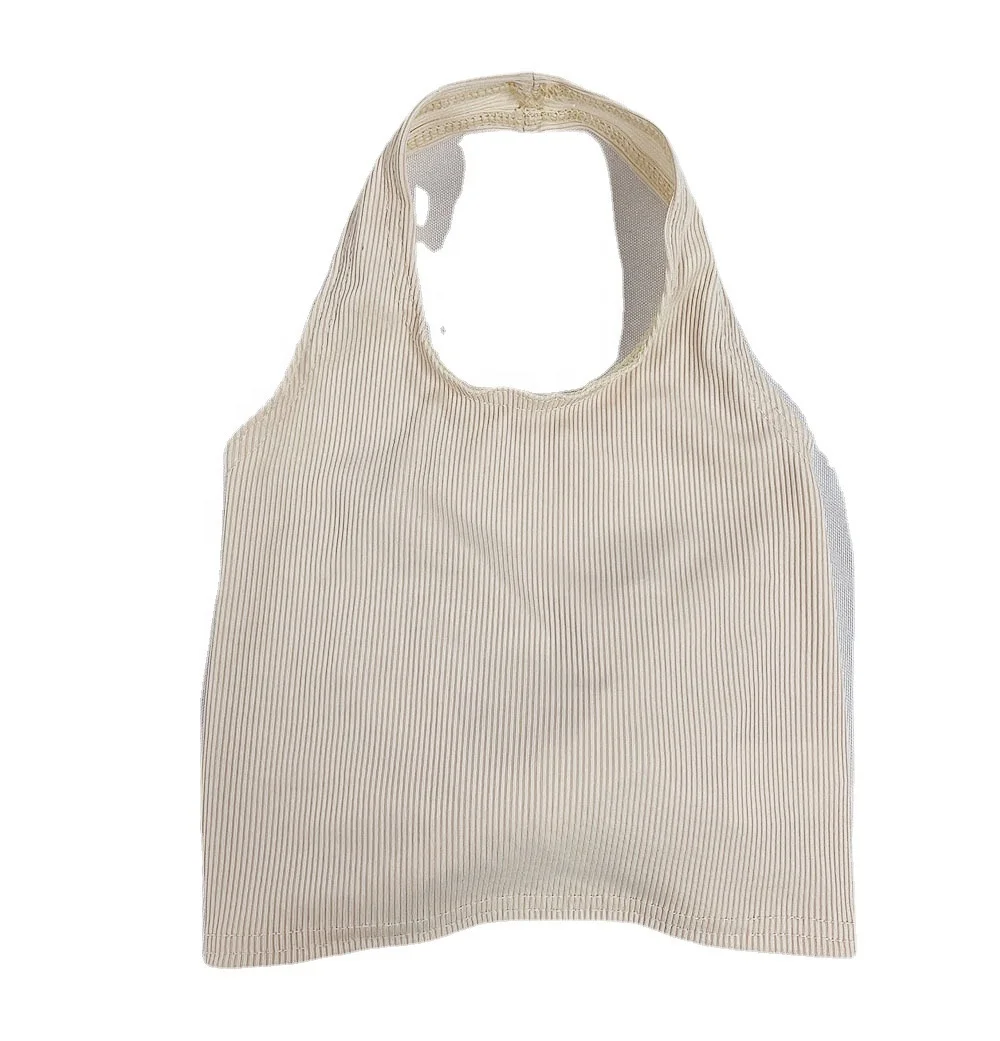 Wholesale factory custom  halter crop top Strap Shirts Tie Bow baby girl ribbed Backless Halter Tops
