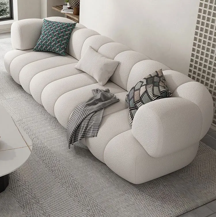 Modern design villa hall living room office reception sofa lamb wool fabric sofa set furniture