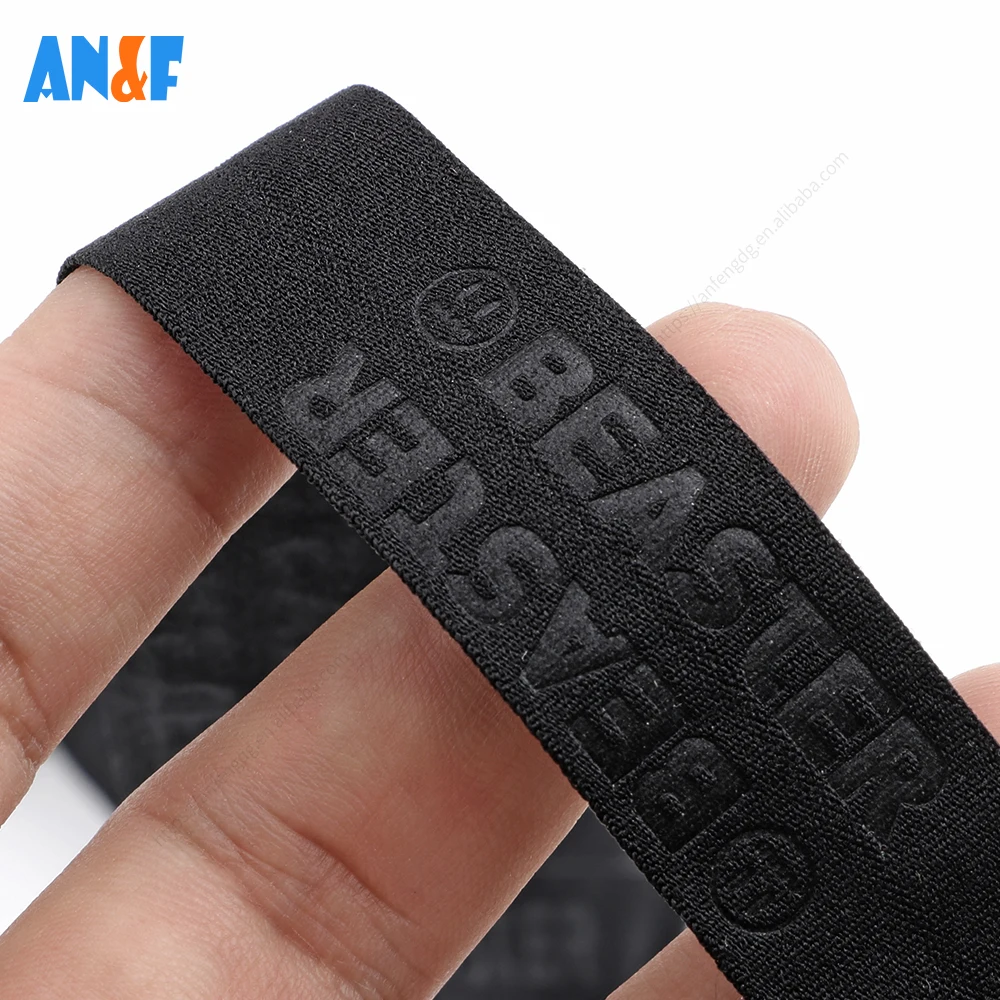 Factory Wholesale 1cm Custom Embossed/printed Logo Soft Polyester Elastic Webbing Tape For Garment T-shirt Neck Belt