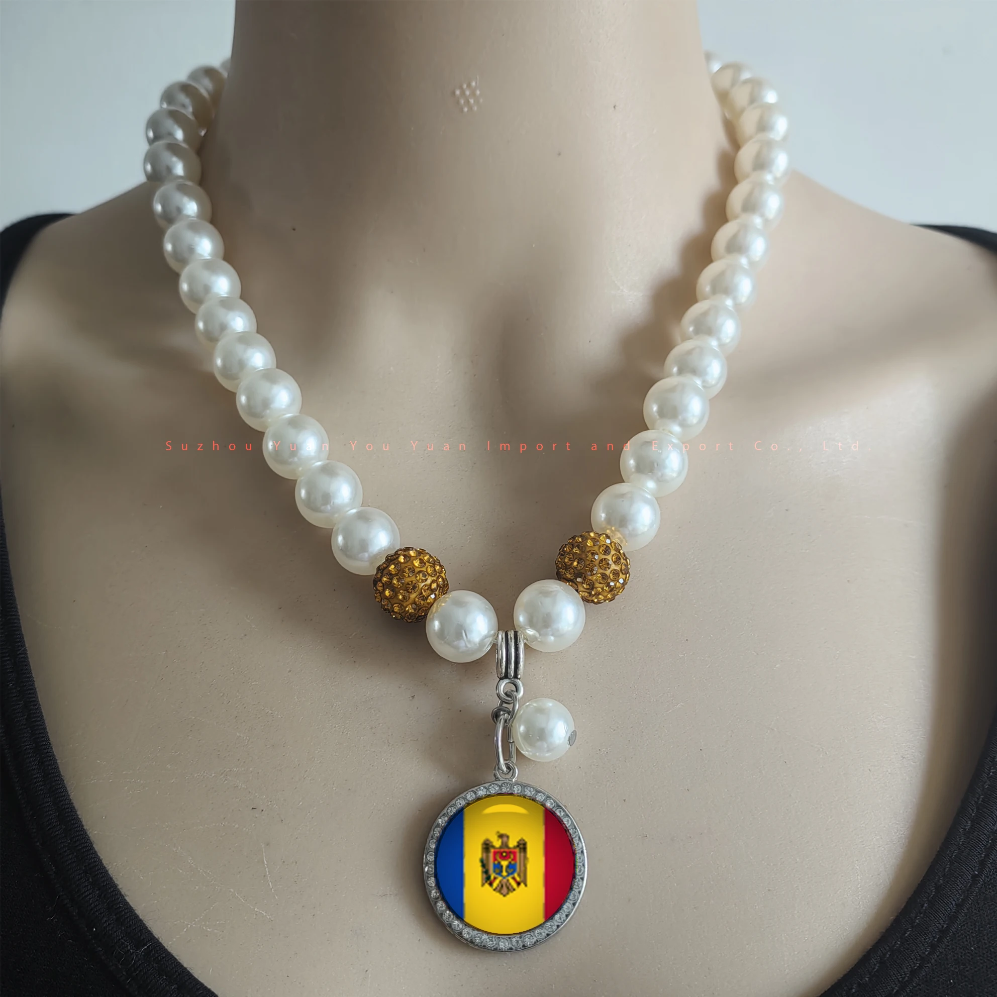 MOLDOVA   charm ABS pearls NECKLACE Greek Country Flag products Jewelry