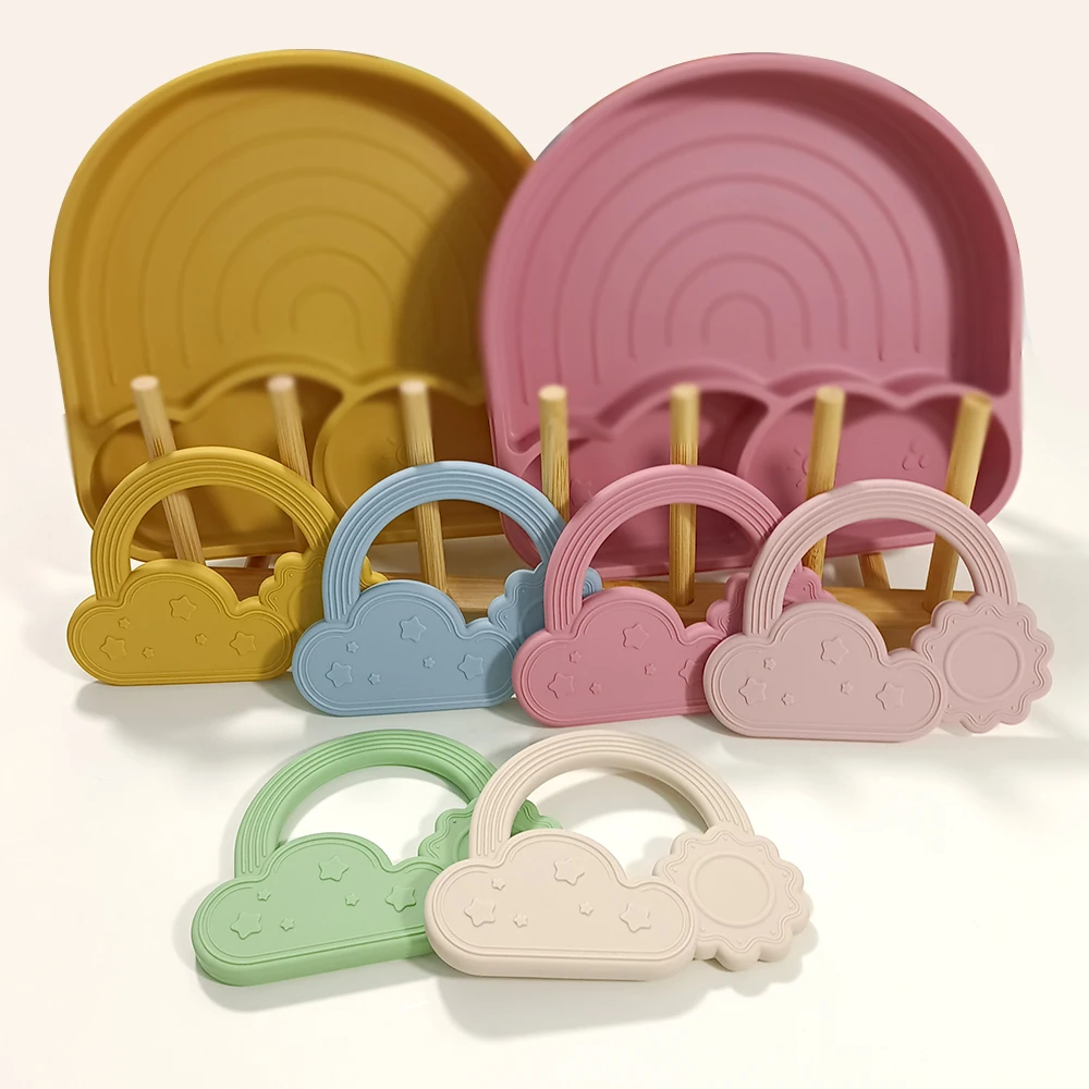 Wholesale Cute Bear Soothe Teething Gift Toy Children Kids Silicone Chewable Toys Silicone New BornRainbow Baby Plate Teether