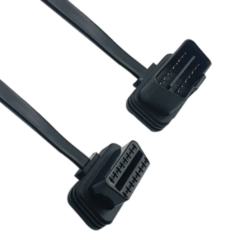 custom fast delivery 1m Low Profile Flat Ribbon OBD Diagnostic Cable Male to Female 16 Pin Right Angle Extension Cable