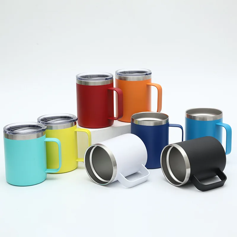 No MOQ 12 oz insulated stainless steel  vacuum coffee travel mug with lids and handle