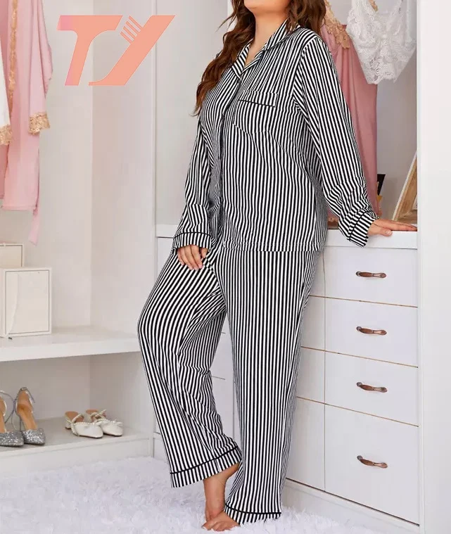 plus size casual home sleepwears check pj sets for women lounge wear pajamas for women set