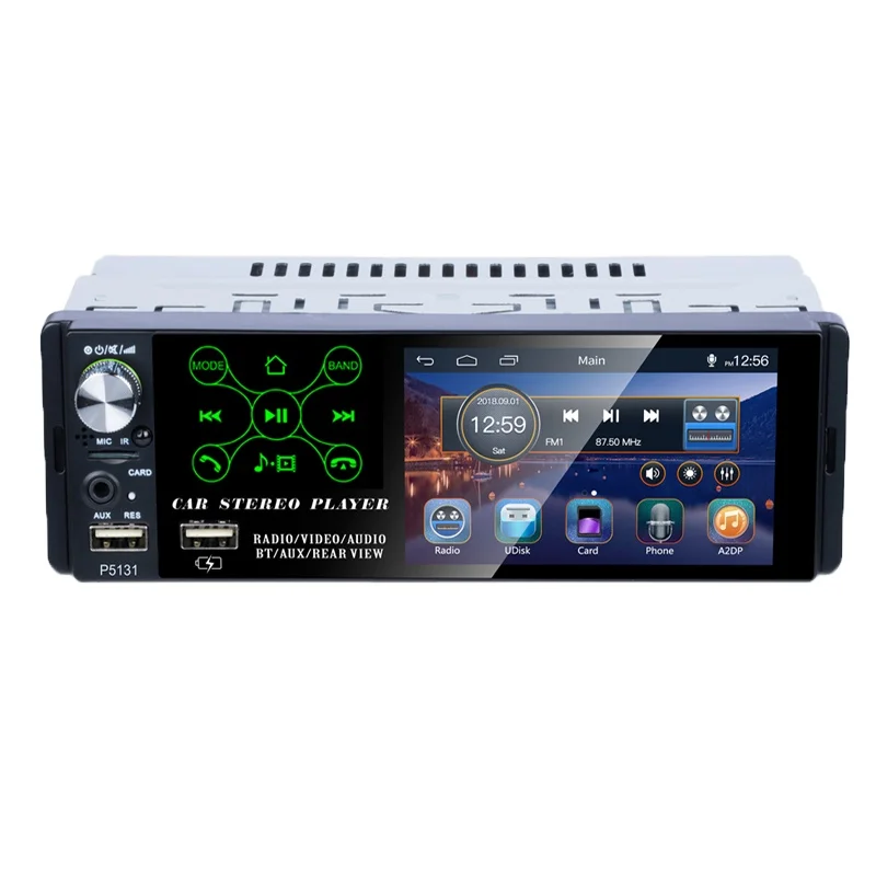car radio 1 din mp5 player with full touch screen, 4.1 inch 2usb, rds, fm, stereo, BT, support audio format: RM/RMVB/DIVX