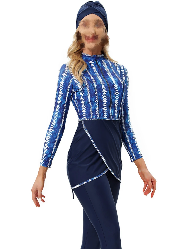 Muslim Women Modest Bathing Suit 3 PCS set Printing Hijab swimming Muslim Beach Outfit