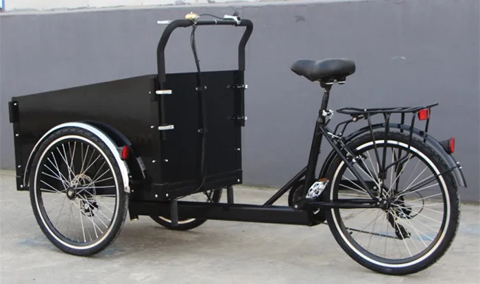 Black Color Dutch Cargo Bike 250W Electric Cargo Tricycle
