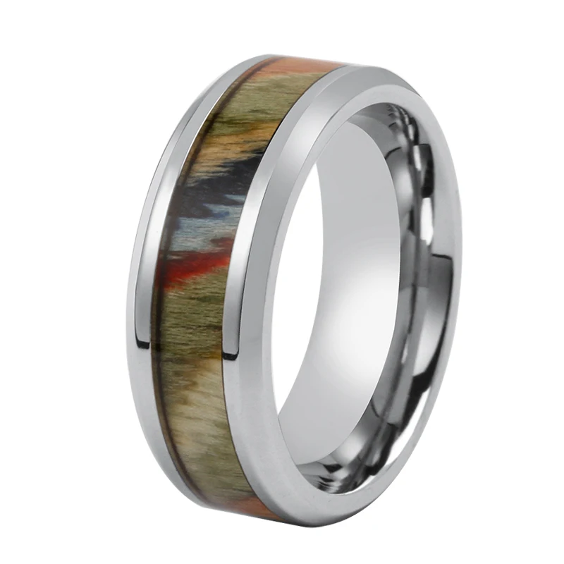 Factory Direct Sale Abalone inlay Titanium Ring Stainless Steel Wedding Band for Men 8mm TIZTI Ring