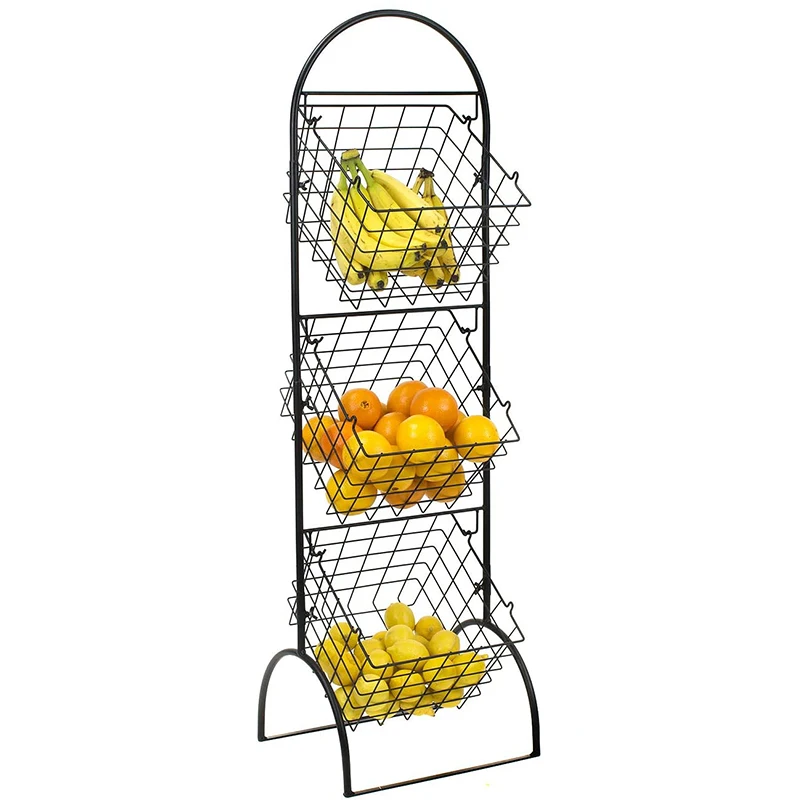 3-layer metal storage rack, fruit basket, multifunctional storage basket, suitable for kitchen, bathroom, black