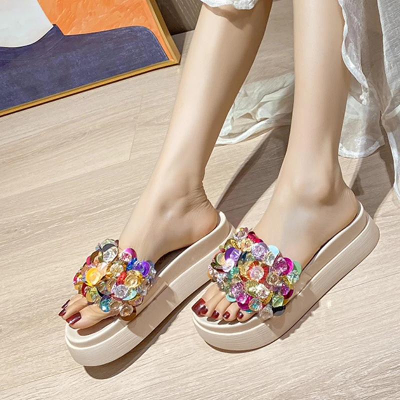 31-45 Large Size Summer High Quality Thick Sole Colorful Diamond Spring Shoes Platform Sandals