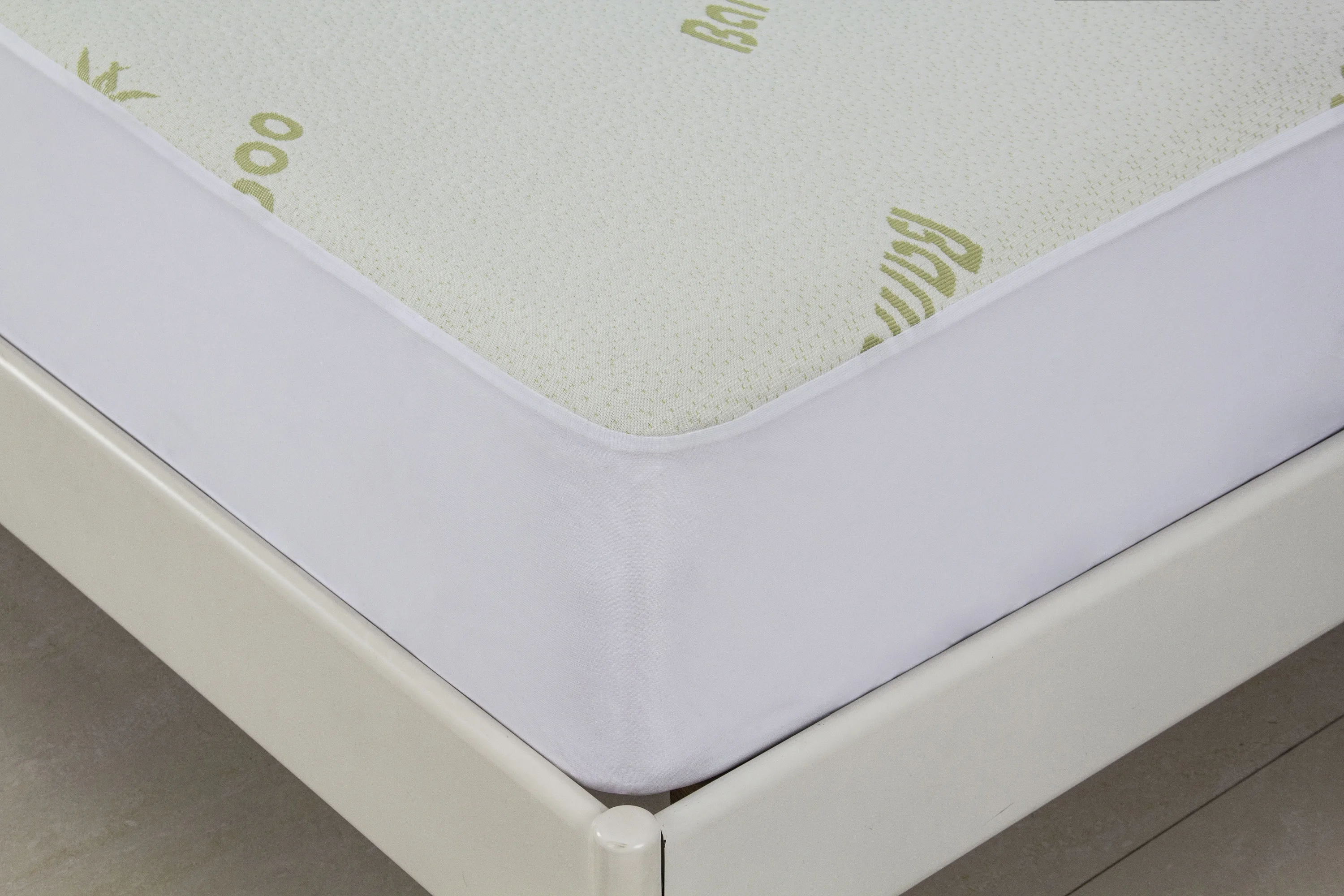 Hot sell bamboo polyester bamboo fiber green jacquard full waterproof fitted bed sheet mattress cover protector bedding set