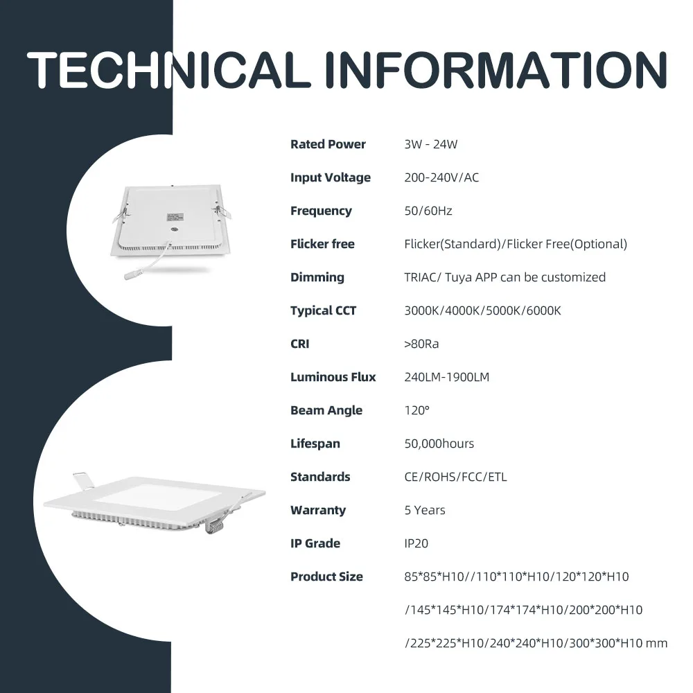 Suspending Ceiling Workshop Triac Dimmable Energy Saving Downlight Led Panel Light for Supermarket Office Kitchen 80 -15 - 40