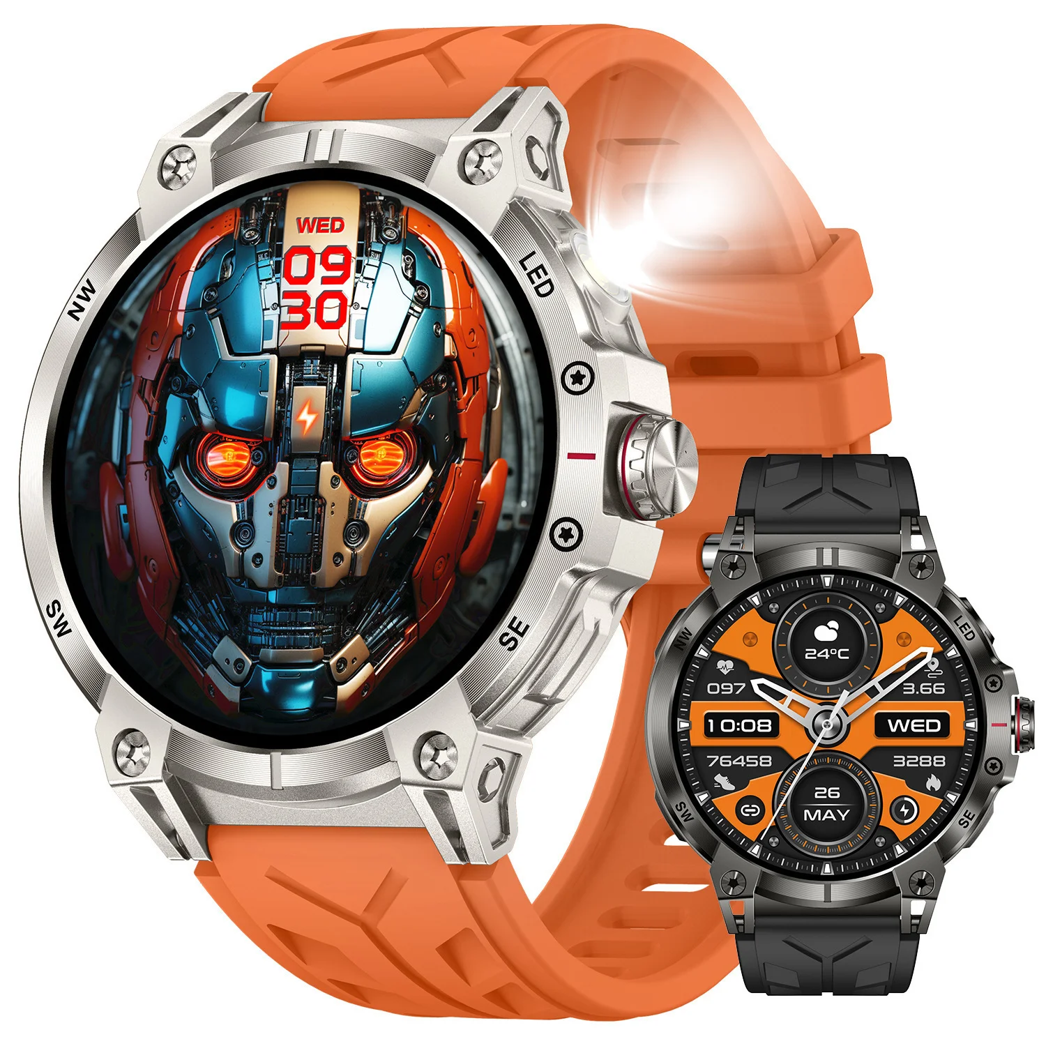 2024 KC89 Smart Watch for Men IP68 Waterproof BT Call 1.85Inch Round Screen Outdoor Flashlight Smartwatch 760mah Battery