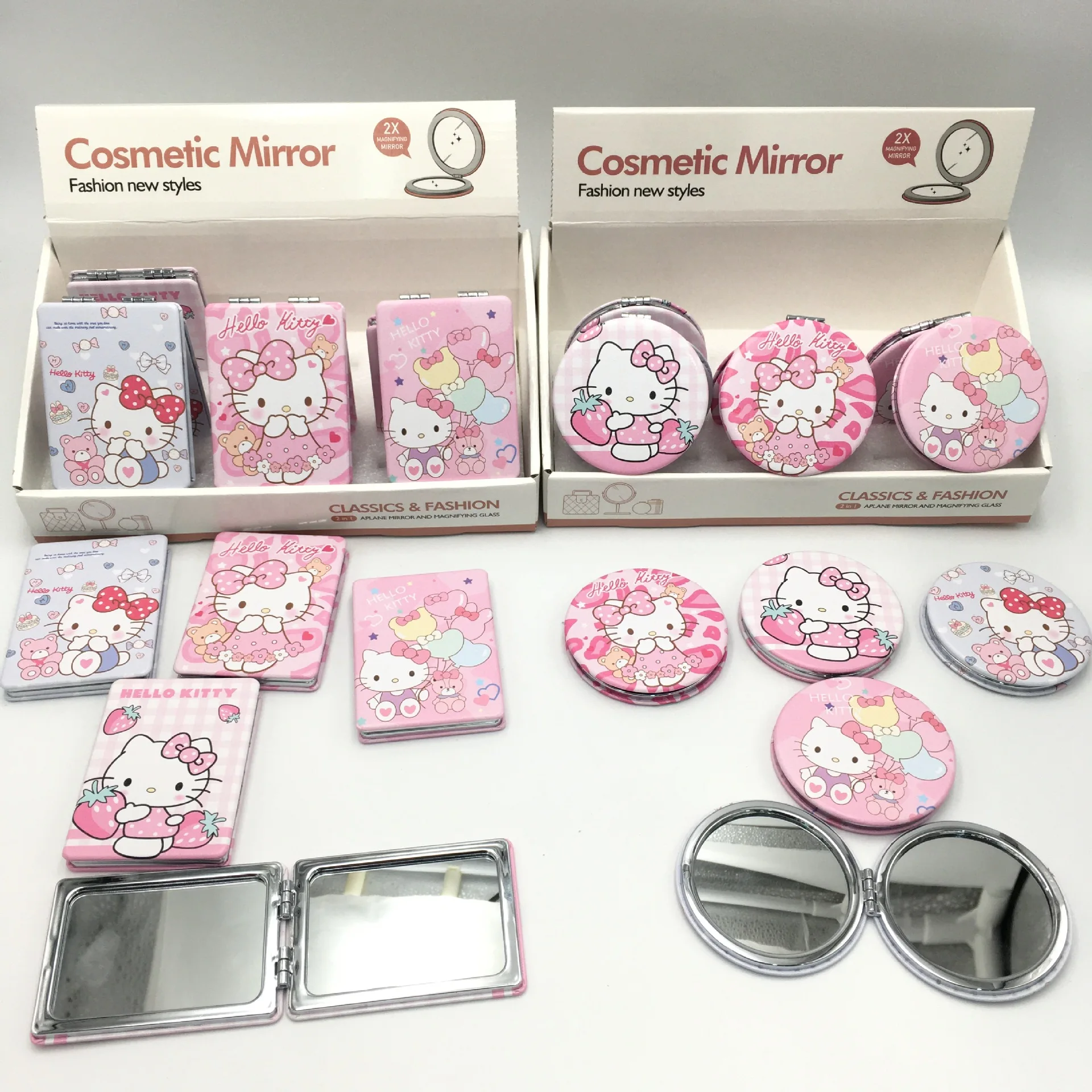 Travel Cute Compact Pocket Mirror Small Pocket Makeup Mirror with 1X/2X Magnifying PU Leather Kawaii Mirror