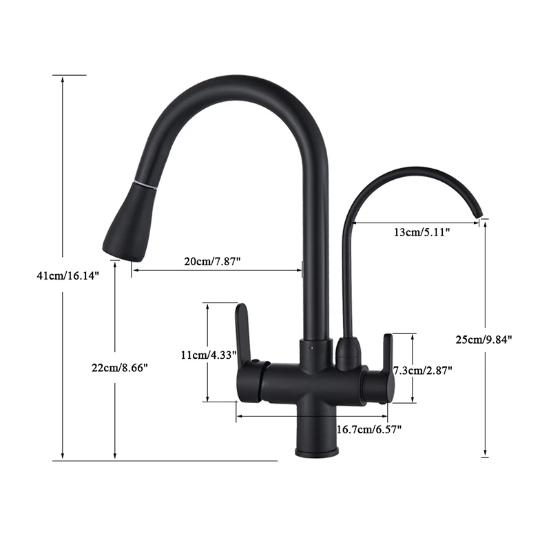Purification Kitchen Faucets Black Pull Out Kitchen Water Filter Tap 3 Way Mixer torneira para cozinha de parede Crane