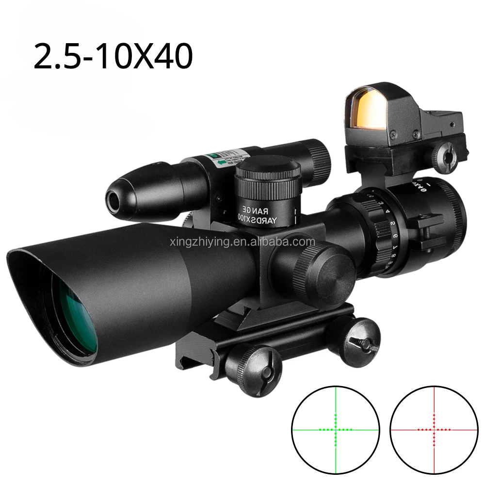Red Dot Sight 2.5-10x40  Comb Scope Green Laser illuminated Scope Sight+Mini Red Dot Sight  for hunting