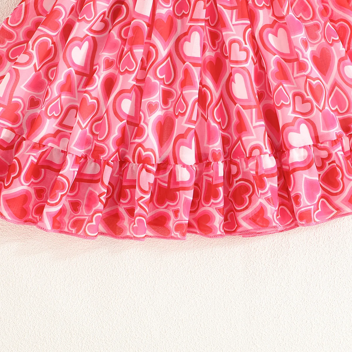 2024 Summer Girls Valentines Day Clothes Off Shoulder Love Heart Pattern Toddler Chiffon Casual Dress Wholesale Kids Dresses