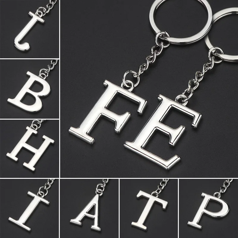Wholesale 26 English Capital Letters Keychain Stainless Steel 18K Gold Plated Jewelry Key Ring Pendant
