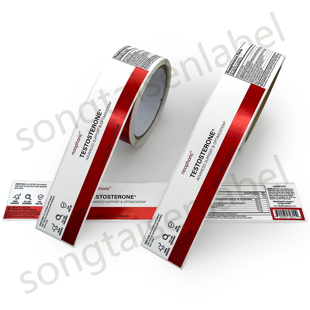 Self-adhesive Matte Red Gold Foil Stamping Long Size Roll Packaging Health Care Products Labels