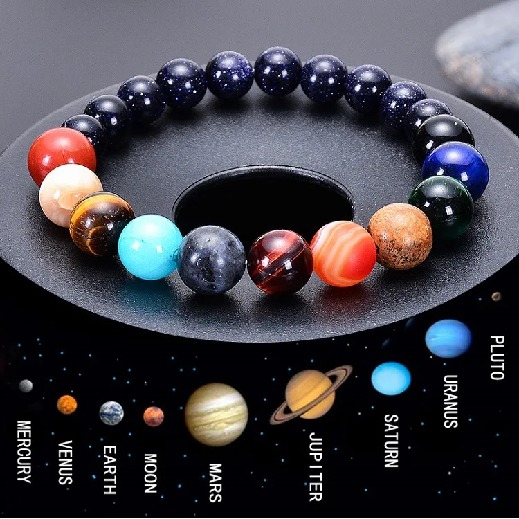 Fashion Sun Moon Earth Yoga Healing Natural Stone Beads Universe 8 Planet Bracelet Jewelry For Women Men