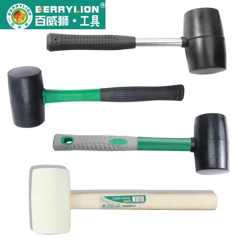 Berrylion 300-750g Wooden handle White Rubber Hammer Flooring Tile Installation White Double-headed Machinist Mallet Hammer