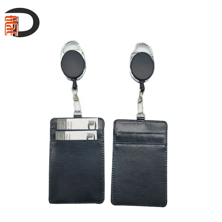  2020 bonded leather id card holder identity badge with easy pull