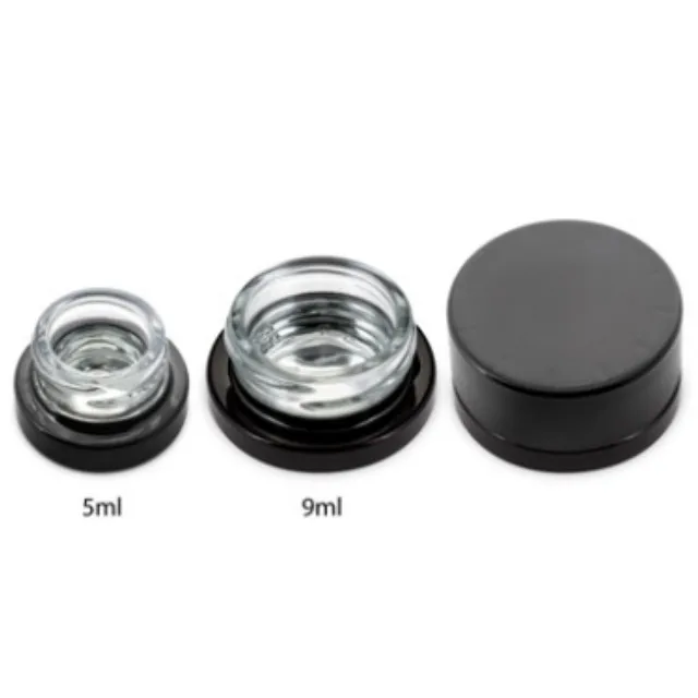 Custom 5ml 7ml 9ml Thick Wall Child Resistant Glossy or Matte Black Electroplating Glass Concentrate Jars with Silver Inside