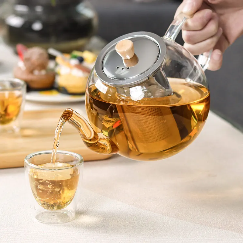 High Quality Glass Teapot Stovetop 36 Oz, Borosilicate Clear Tea Kettle with Removable 18/8 Stainless Steel Infuser