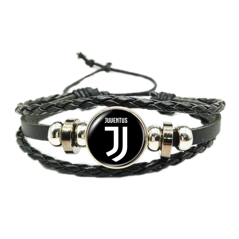 Unisex Trendy Adjustable Leather Cord Bracelet Featuring Club Logos of Five Major League Football Leagues for Anniversaries