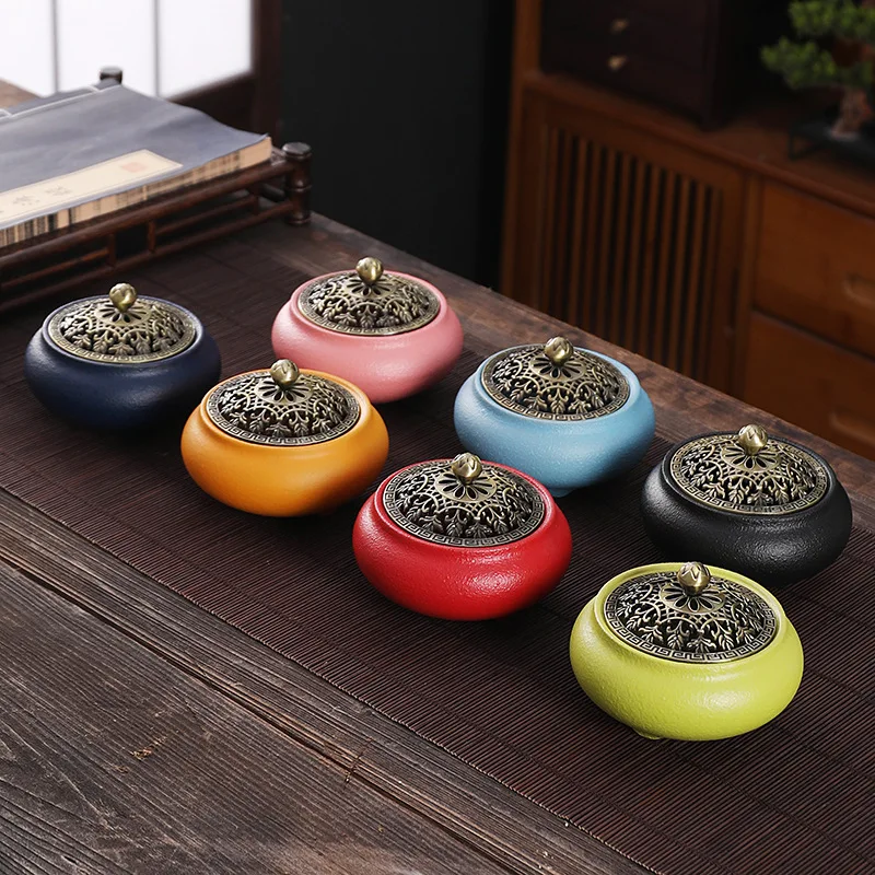 Chinese sandalwood incense burner ceramic household plate incense coarse pottery powder incense seal ornament