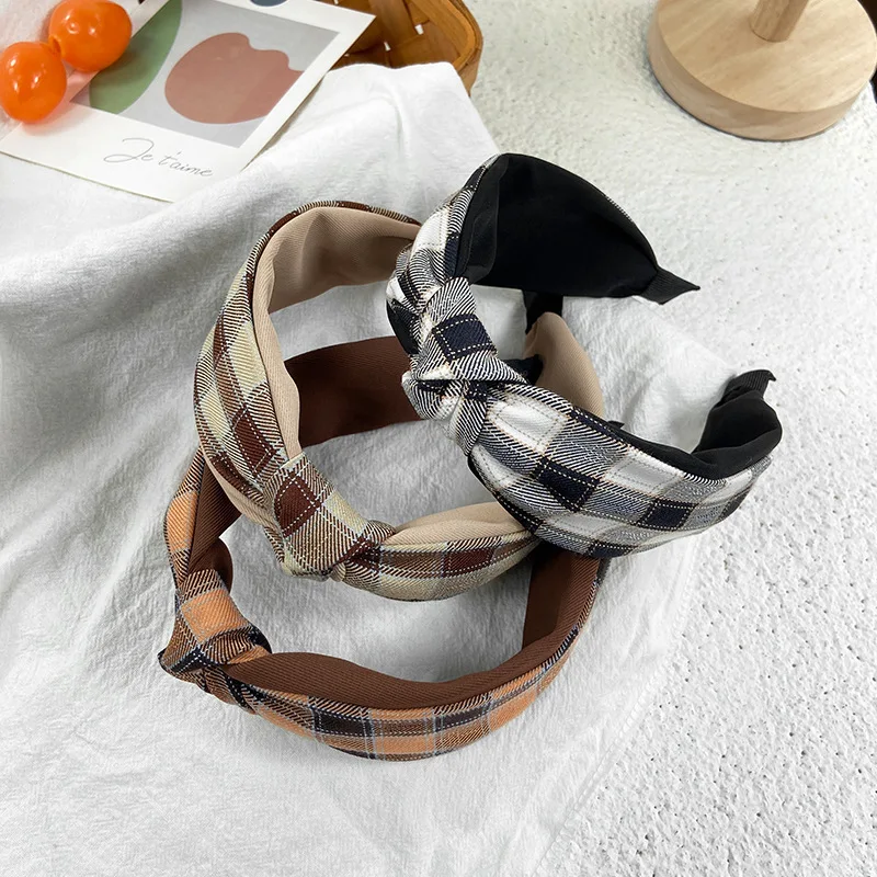 New Design Plaid British Vintage Girls Hairband Wholesale Fashion Knotted Hair Band Headband For Women