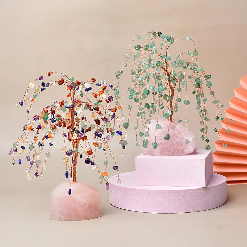 Natural powder crystal base crystal wealth tree willow decoration home decoration crystal wealth money tree
