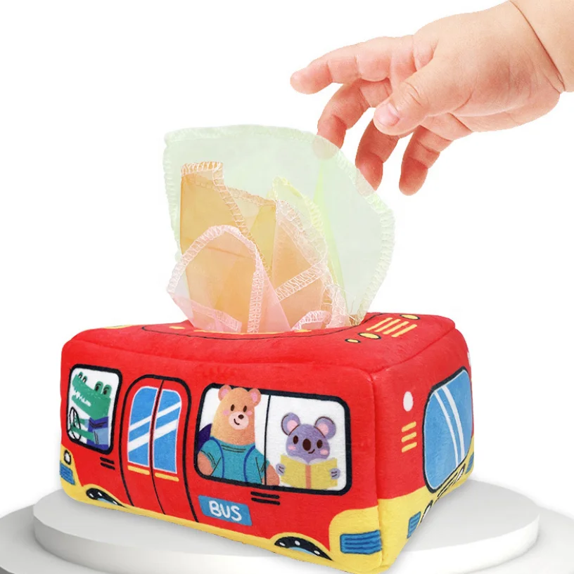 Magic Tissue Box Baby cartoon animal Toy, Infant Newborn Kids Toddlers Sensory Box Crinkle Paper Toys