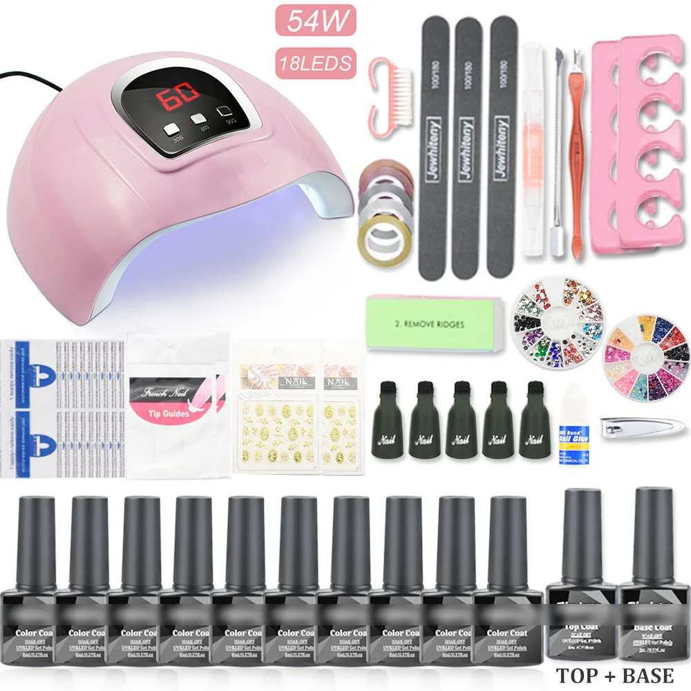 MEETNAIL Gel Nail Polish Kit with UV Light 48W LED Nail Lamp 10 Colors Nude Grays Pink Gel Nail Polish Starter Kit Manicure