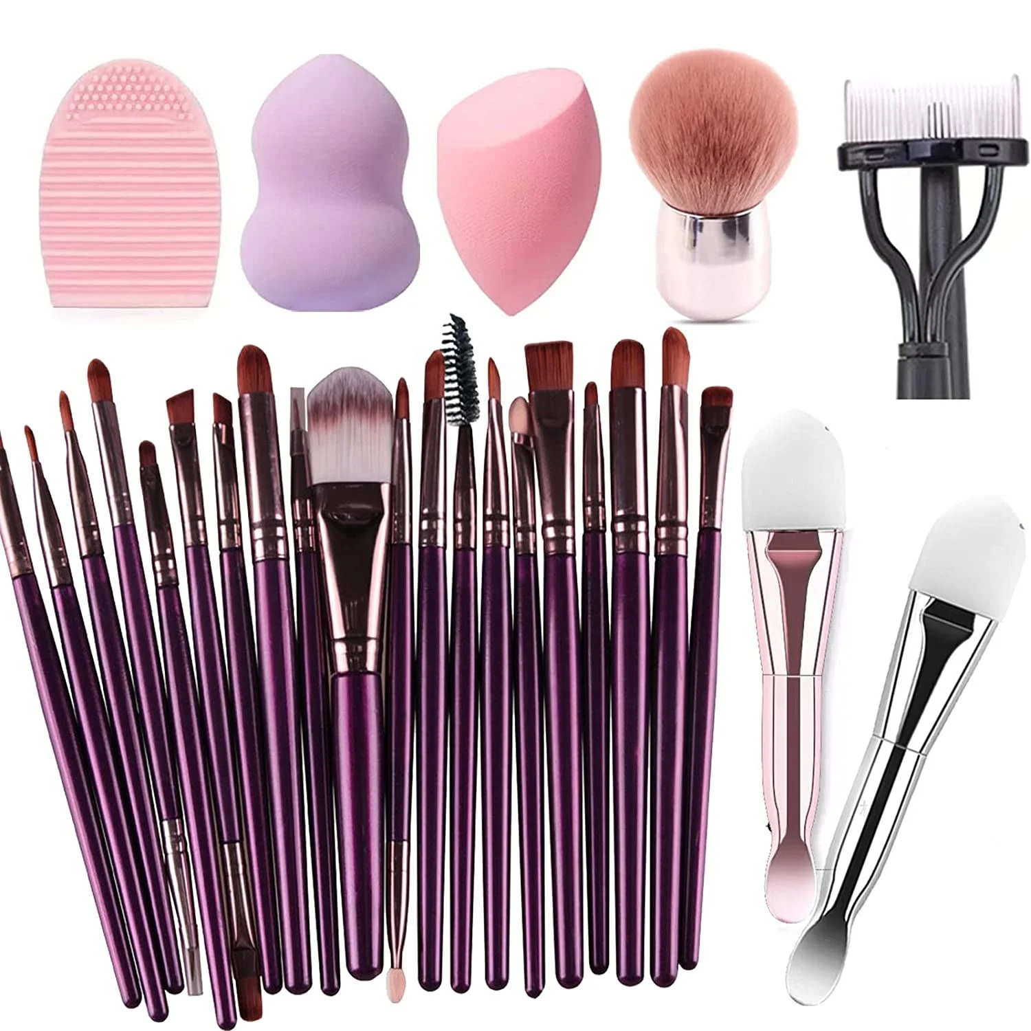Full Face Makeup set 20 Travel Makeup Brushes Sets 2 Sponge 2 Quality Silicone Face Masks Brushes Stylish Rose G