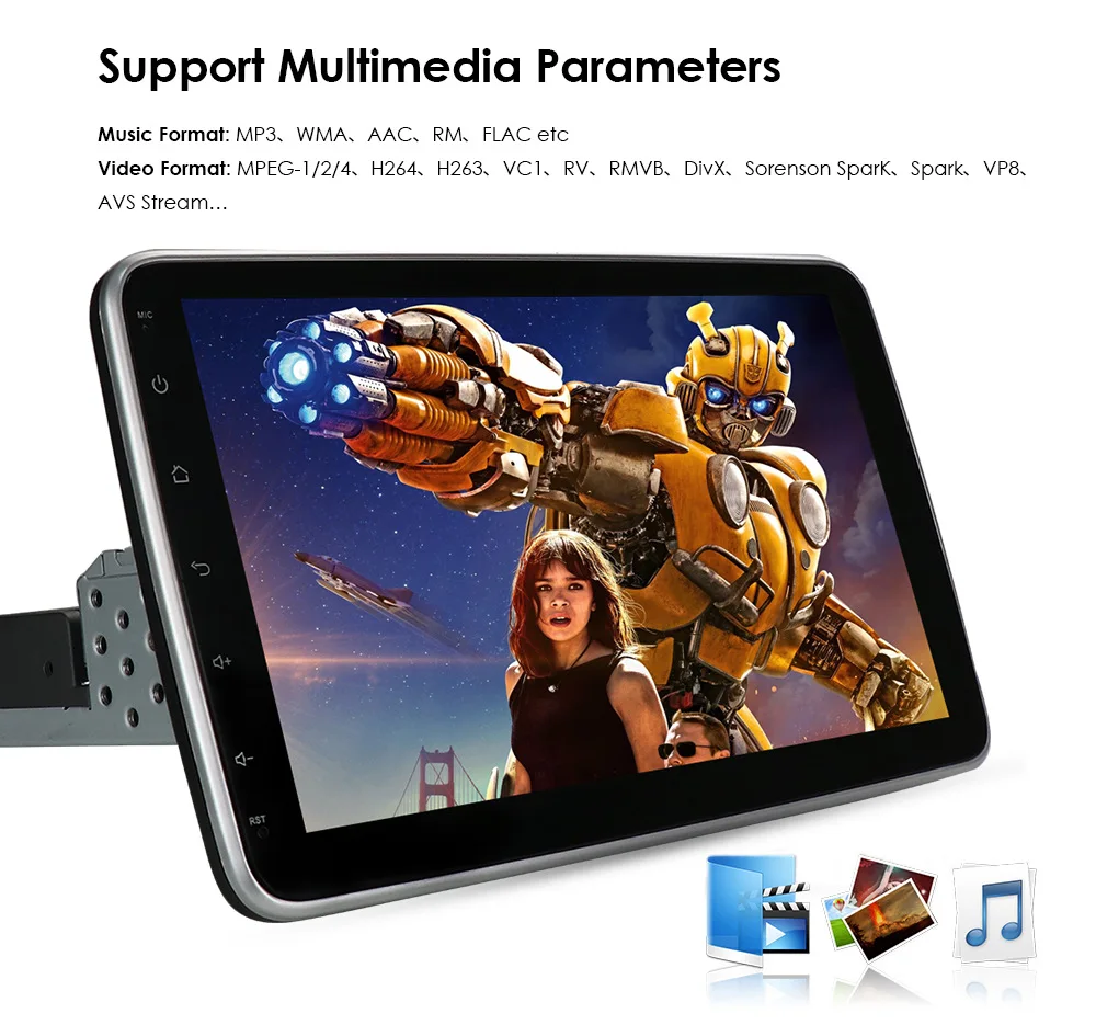 Universal car rotating car radio android 1 din 10inch Screen radio multimedia players movable stereo rotatable gps navigation