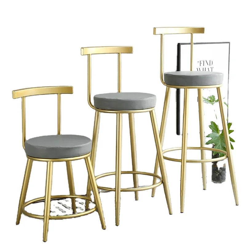 Bar Chair Home Tall Nordic Metal Luxury Gold Velvet Kitchen Leather High Modern Stools Chair Bar Furniture For Bar Table chinese