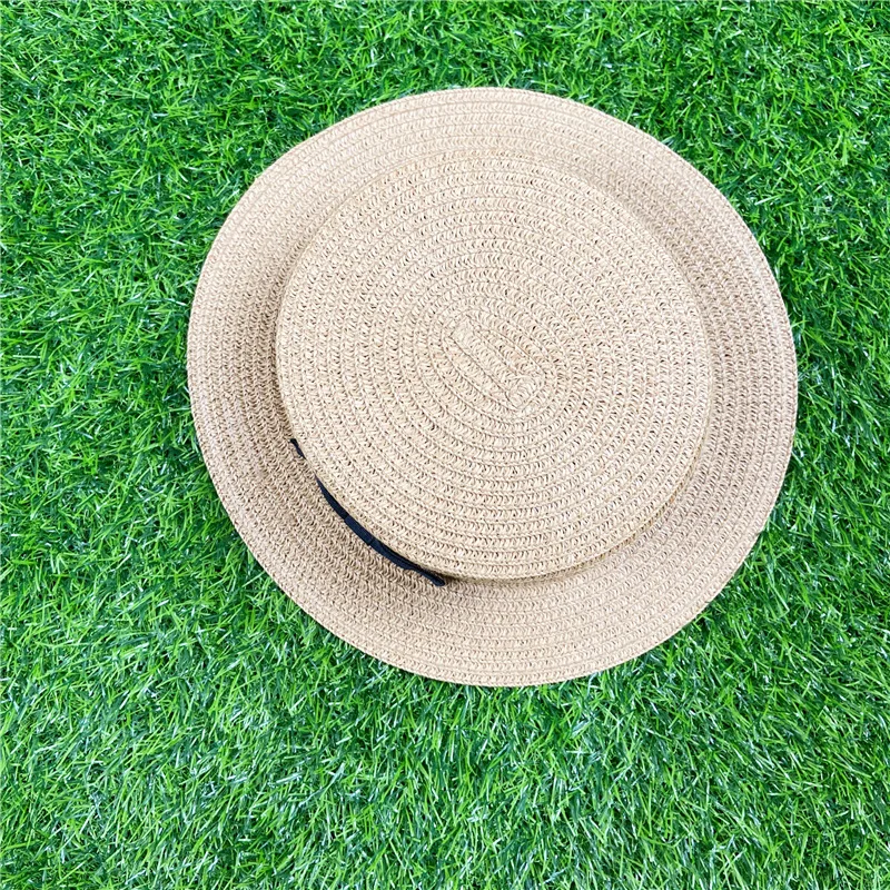 
Women Summer Boater Beach Hat Flat Brim Bowknot Straw Panama Sun Hat Paper 