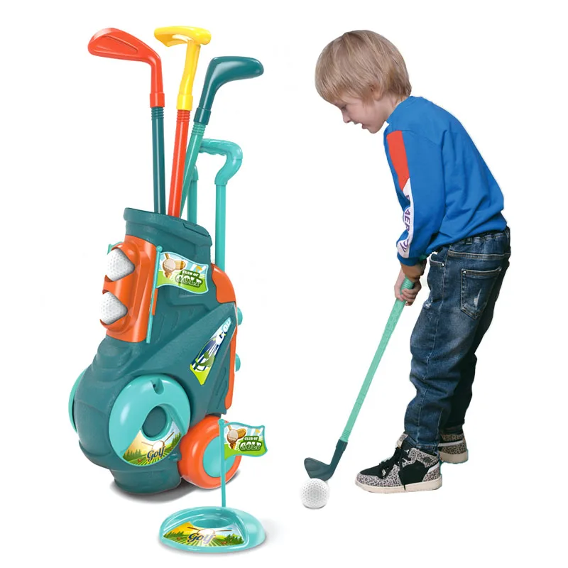 Outdoor Kids Golf Clubs Cart Toys Cartoon Play Portable Golfer Cart Toys Set Kids Golf Toys