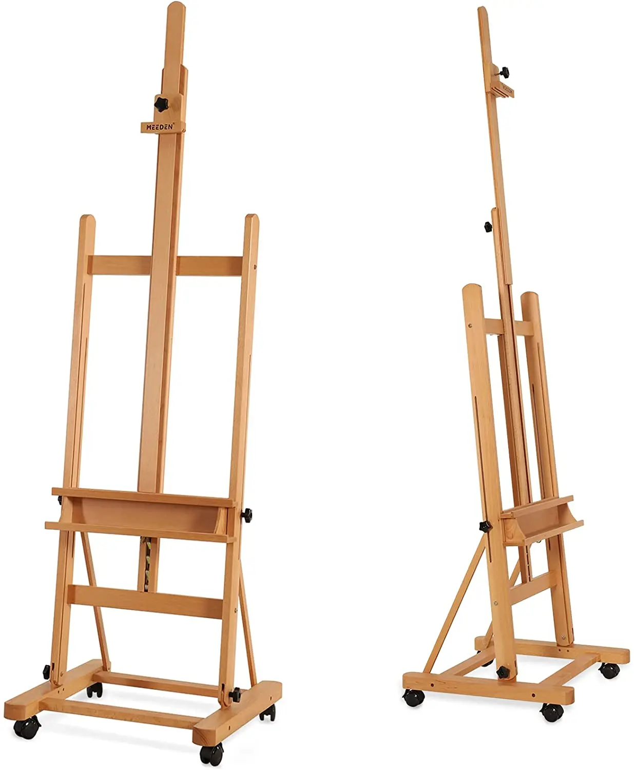 Мольберт MEEDEN Studio с большим напольным каркасом, мольберт с регулируемым размером 75-146 дюймов из массива бука, художественный мольберт с лотком для хранения